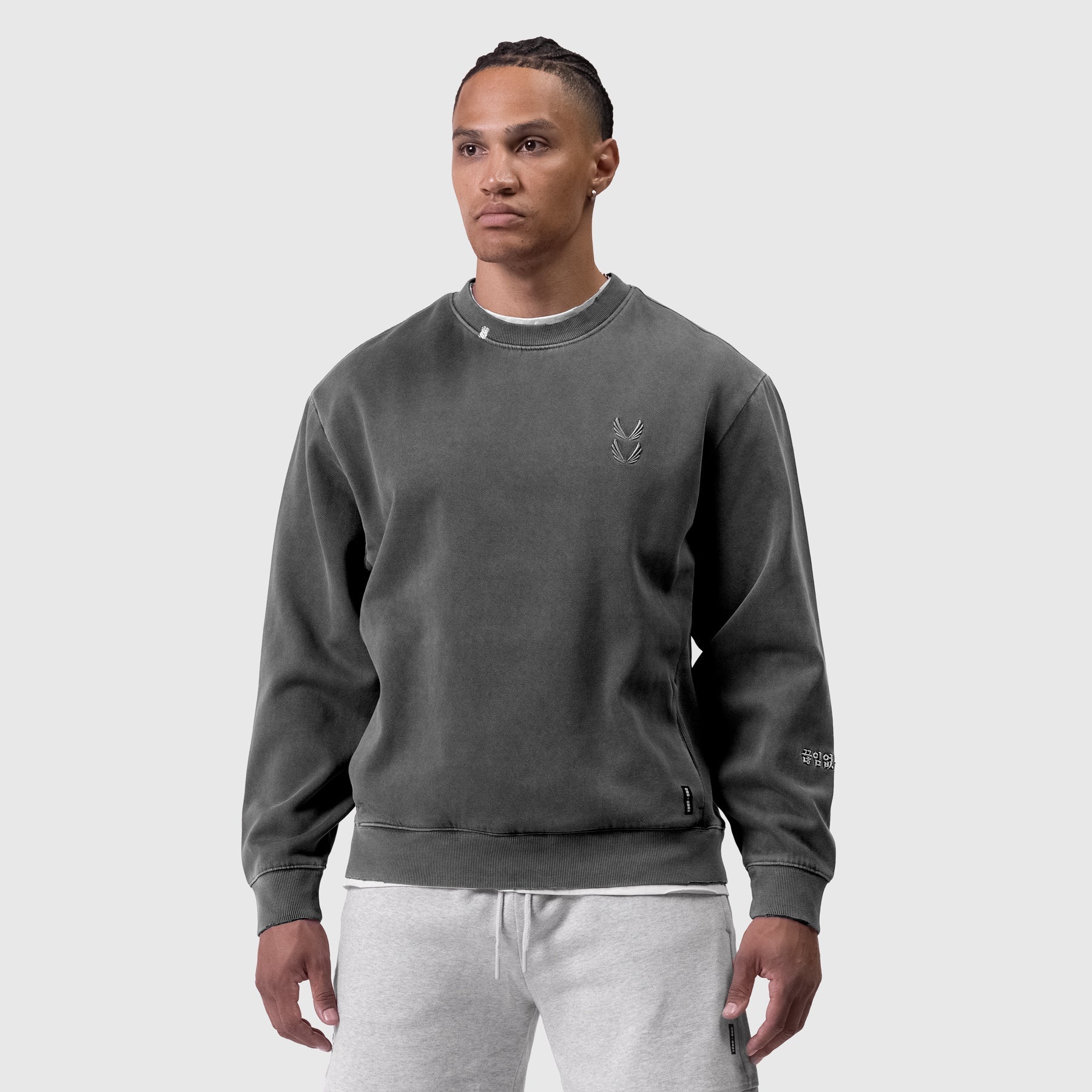0861. Tech Essential™ Distressed Crewneck - Faded Grey