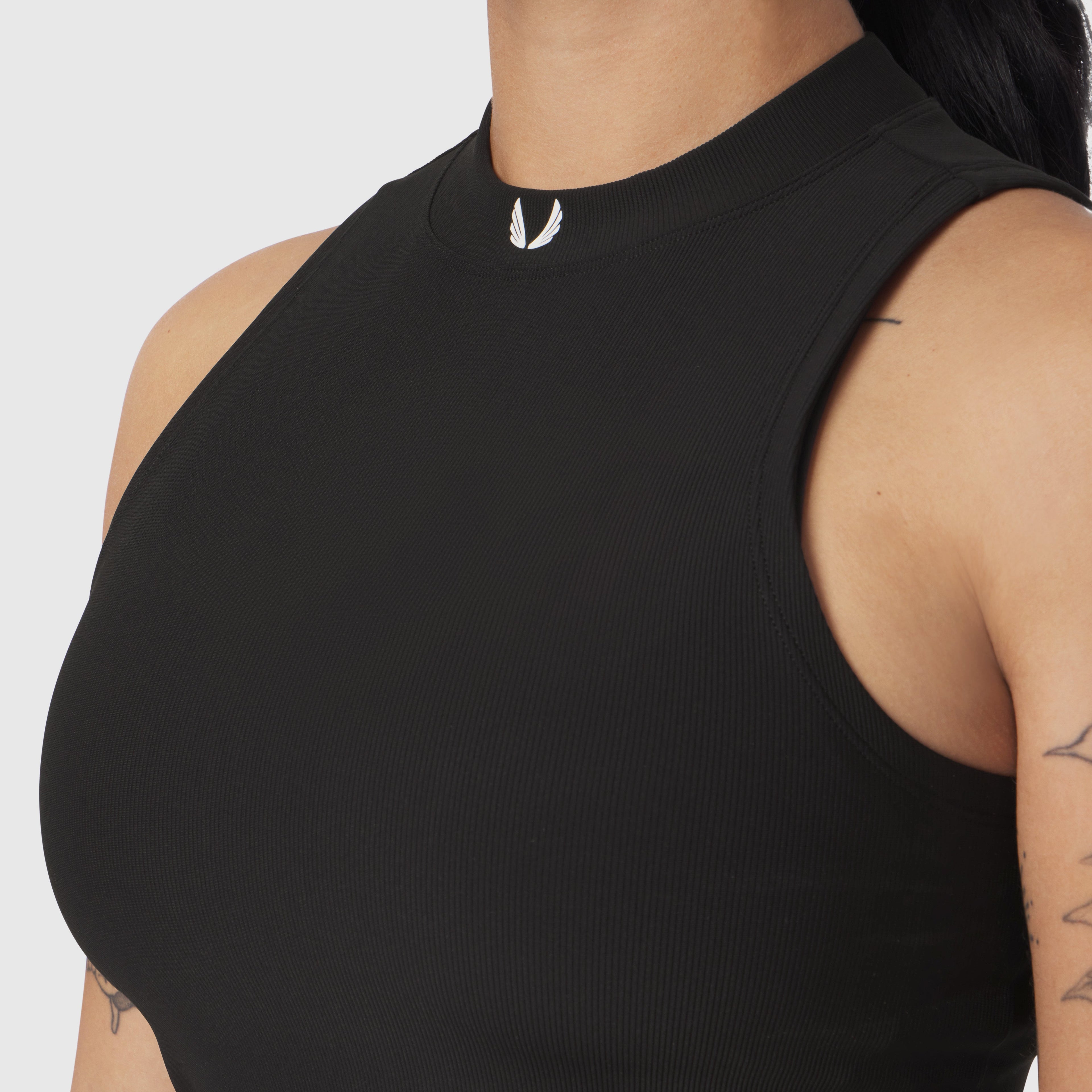 W023. LYCRA® Ribbed Mockneck Tank - Black