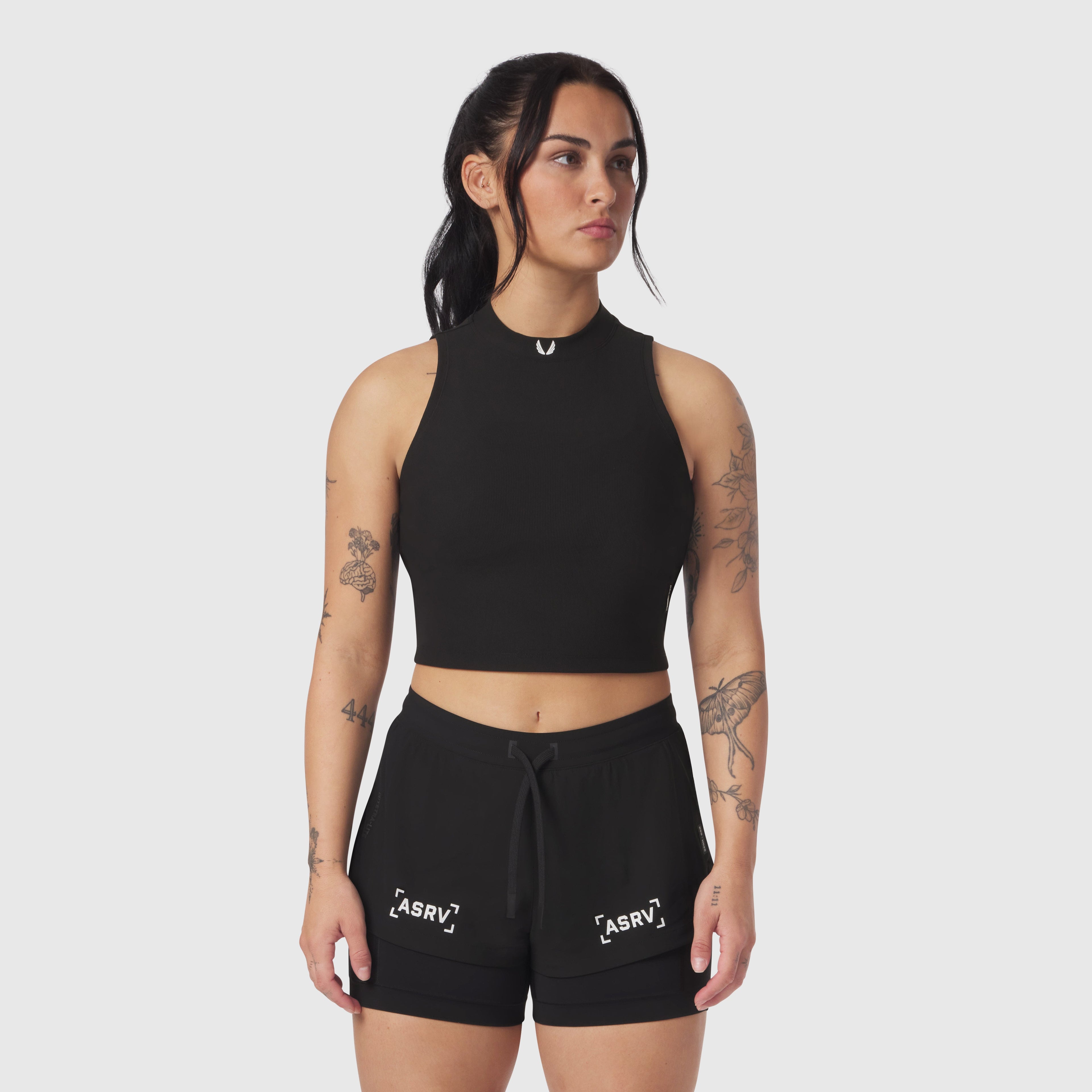 W023. LYCRA® Ribbed Mockneck Tank - Black