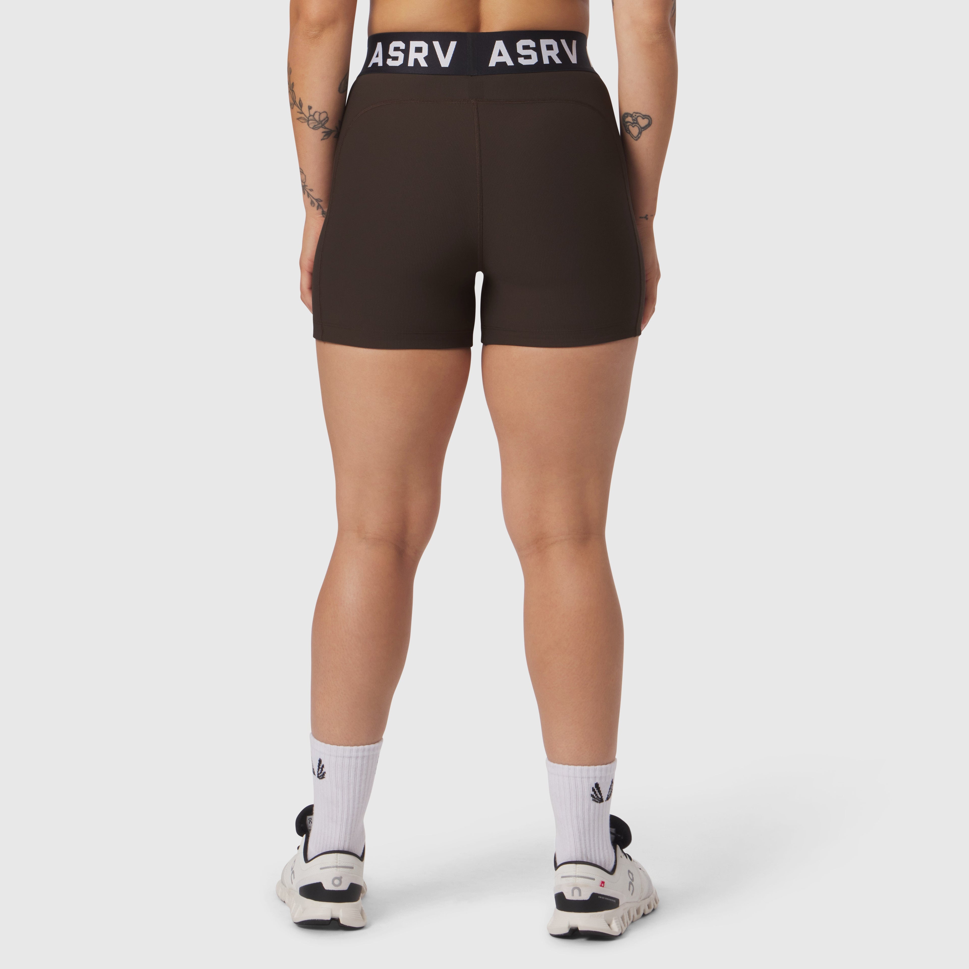 W027. LYCRA® Ribbed Short - Dark Earth