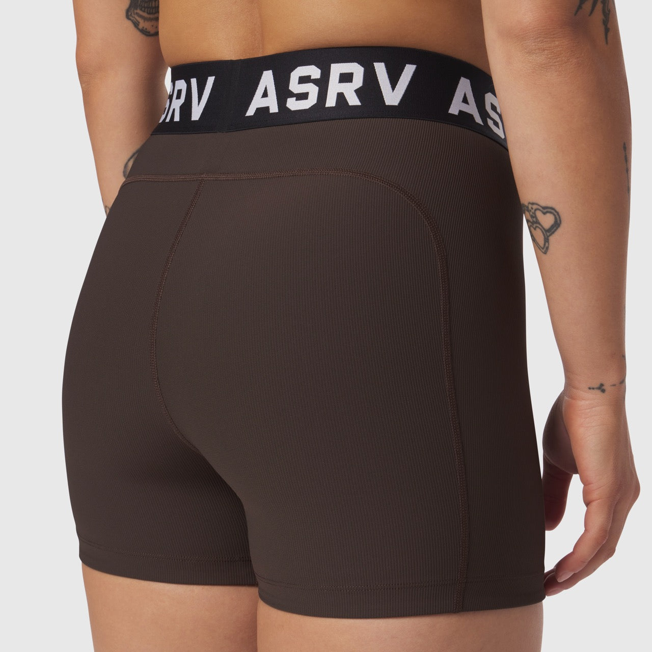 W027. LYCRA® Ribbed Short - Dark Earth