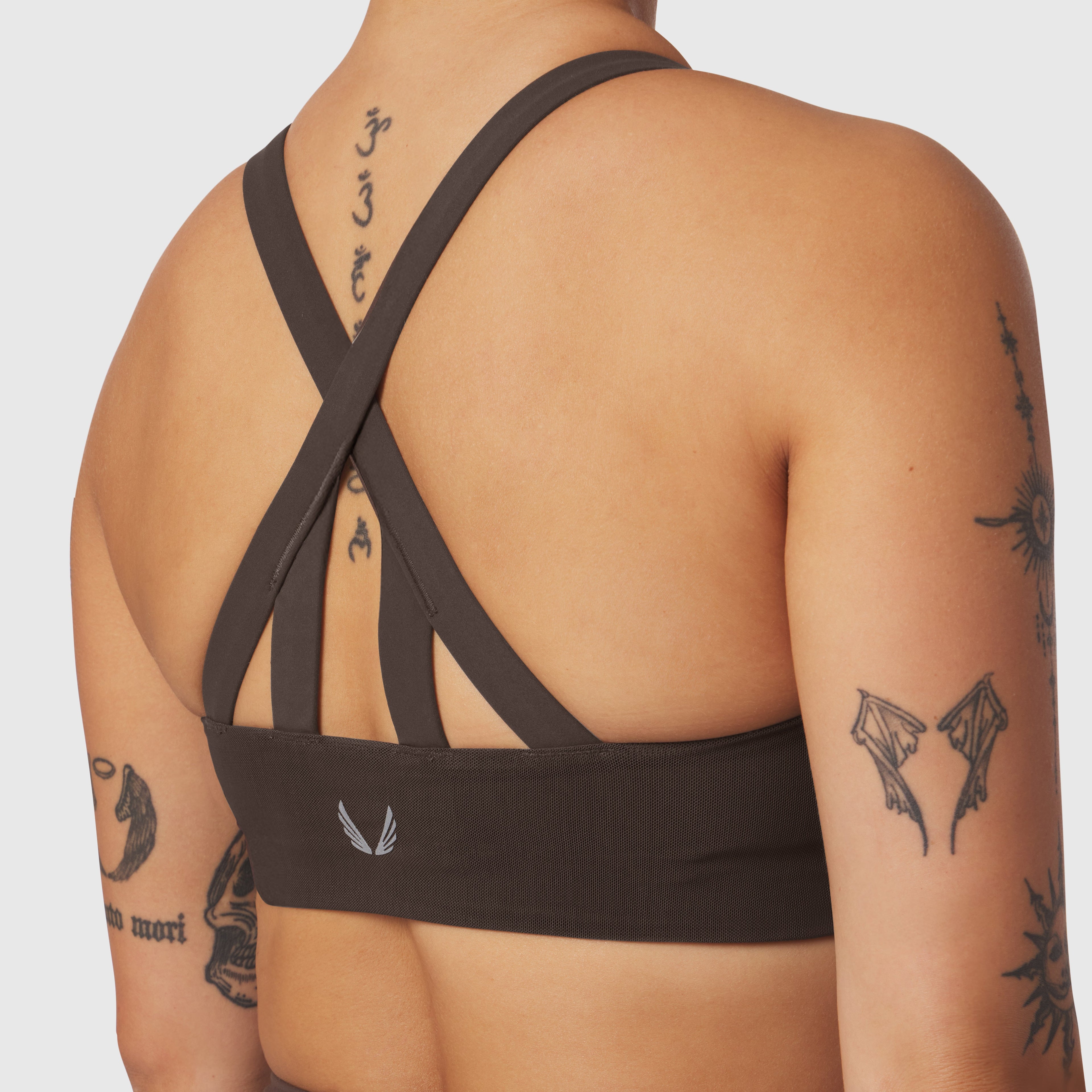 W039. LYCRA® Hybrid Sports Bra - Dark Earth